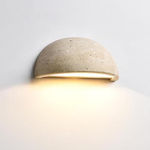 Image of Stesulfr Nordic Modern Marble Wall Sconce Wabi-Sabi Art Lighting Fixture Half Moon Semi Circle Yellow Travertine Wall Lamp Japanese Style Natural Stone Bedside Wall Light for Bedroom Foyer Entryway