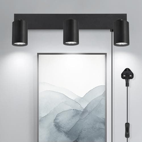Image of TaFiCo 3 Way Black Plug in Wall Lights GU10 - Modern Wall Lamp with Plug 350° Adjustable - 50W Indoor Plug in Wall Light for Bedroom Living Room Kitchen Desk Picture - Bulb Not Included