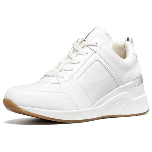 Image of Cestfini Wedge Trainers Platform Shoes for Women - Ladies Heeled Casual Comfortable Lace-up Walking Trainers Fashion Heeled PGYDX06W-174-RT-EU-ALLWHITE-5
