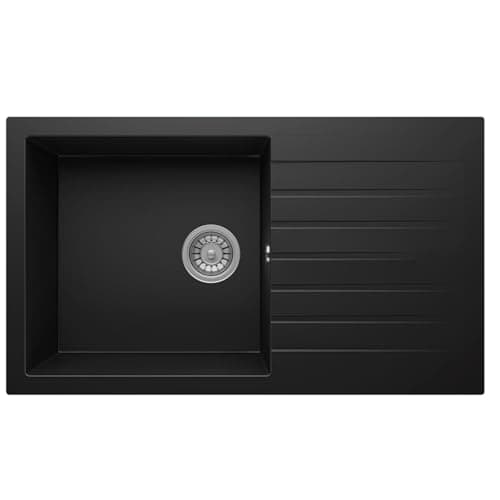 Image of Liquida LBN860BL 1.0 Bowl Black Granite Reversible Kitchen Sink with Waste
