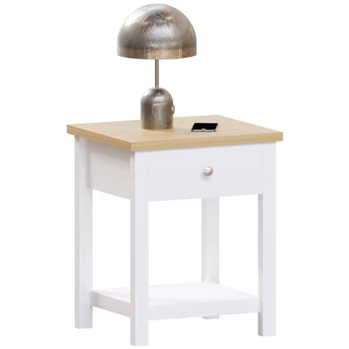 Image of Vida Designs Arlington 1 Drawer Side Table Living Room End Sofa Coffee Laptop Tea Table (White)