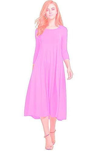 Image of Colop Womens Ladies Plain Jersey Swing Dress Casual Long Sleeve Midi Dress Skater UK Size (Baby Pink, 12-14)