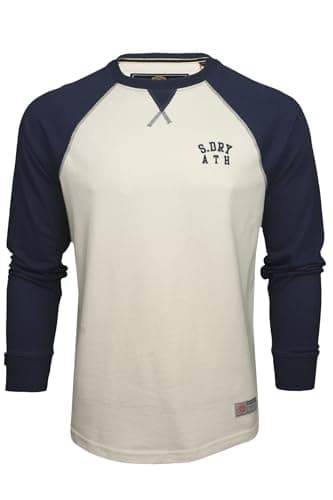 Image of Superdry Mens 'Vintage Athletic Baseball Top' Long Sleeve T-Shirt (White Sand/Navy) L