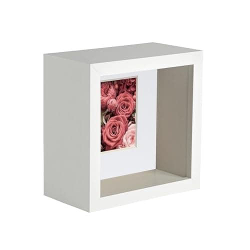 Image of Nicola Spring 4 x 4 3D Shadow Deep Box Photo Frame - Craft Display Picture Frame with 2 x 2 Mount - White