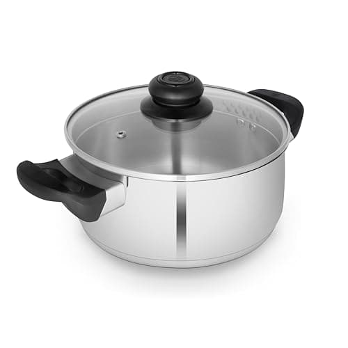 Image of Swan Townhouse 24cm Stainless Steel Casserole Dish with Glass Lid, Suitable for All Hob Types (Including Induction), Dishwasher Safe, Stainless Steel