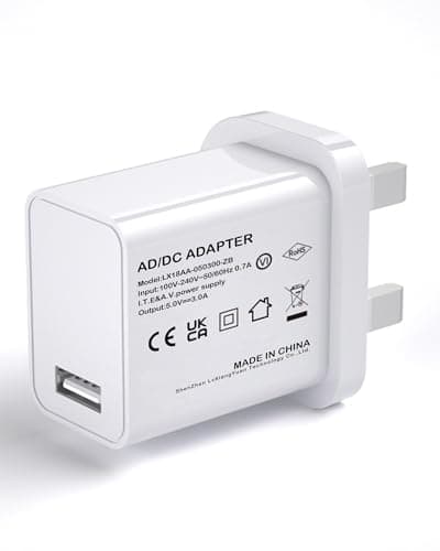 Image of 15W USB Charger UK Plug, 5V 3A White USB Plug with USB-A Port, 100-240V USB Power Adapter for Phone, Tablet, Speakers, Compact Travel USB Charger