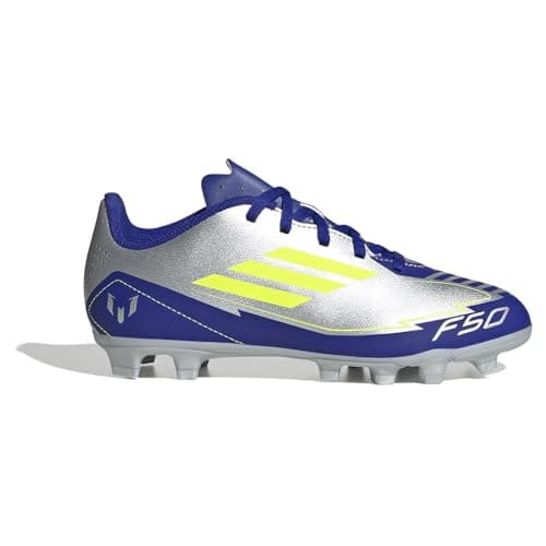 Image of adidas Unisex Kids F50 Club Football Boots FG/MG, Silver met./Solar Yellow/Lucid Blue, 2.5 UK