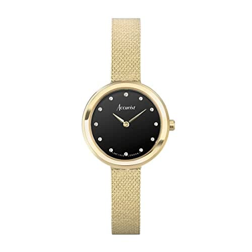 Image of Accurist Ladies Jewellery 28mm Quartz Watch in Black with Analogue Display, and Gold Stainless Steel Bracelet 78002