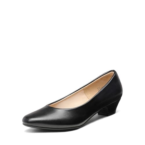 Image of DREAM PAIRS Womens Mid Block Heels Ladies Low Court Shoes Party Wedding Shoes Round Toe Pumps Mila,Size 6,Black/pu,Mila