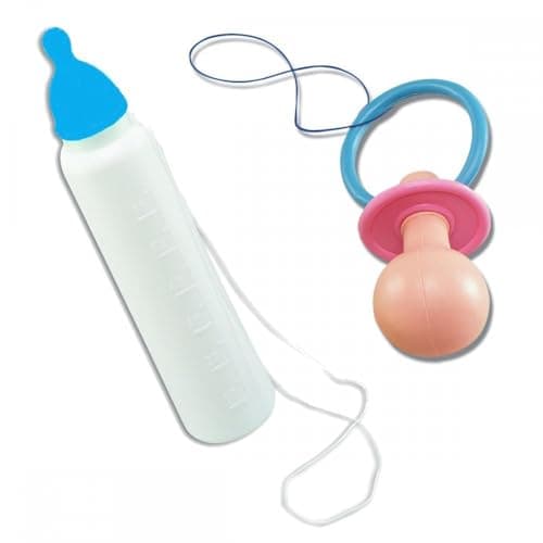 Image of A2ZFD Adult Couples Cute Cry Baby Blue and Pink Costumes + Jumbo Bottle and Dummy Options : Mens Womens Funny Hen Stag Fancy Dress Party (Dummy + Blue Bottle, One Size Only)