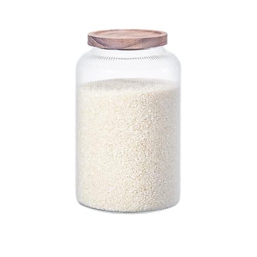 Image of Eden & Willow Large Ribbed Wide Mouth Glass Storage Jar with Airtight Acacia Wooden Lid – Clear Kitchen Canister for bulk storage – Pantry Organisation (1, 3.5L)