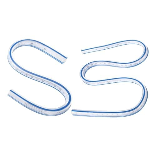 Image of sourcing map 2pcs Flexible Curve Ruler 300mm&600mm Metric and Inch Double Side Bendable Curve Plastic Graduated Rulers for Engineering Drawing Design Graphics Garment, Blue White