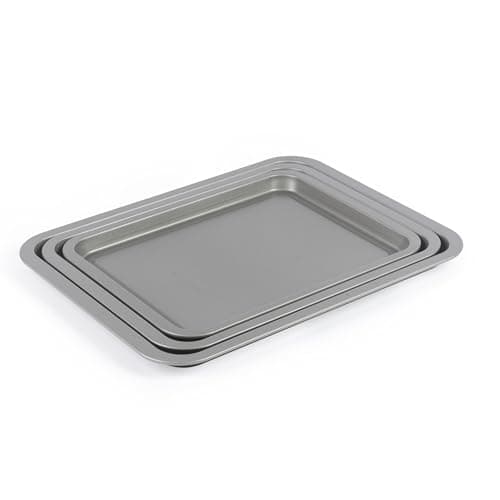 Image of Salter Essentials 3-Piece Baking Tray Set – Non-Stick Coating, 31/35/39 cm Stackable Oven Sheets, Dishwasher Safe, Easy to Clean, Made in The UK, Durable Chip Trays, Lightweight, PFOA-Free, BW13674