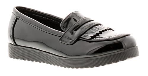 Image of Miss Riot Abbie Girls School Shoes. Black School Shoes with Patent Design. PU Upper, PU Lining & TPR Sole. Slip On Girls Footwear Black 2 UK
