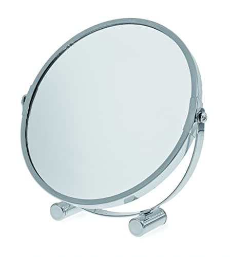 Image of Blue Canyon 17cm Free Standing Round Swivel Mirror - Chrome Finish - Perfect for Shaving and Applying Makeup - One Side with 3x Magnification - Double Sided Multipurpose Mirror - BA121