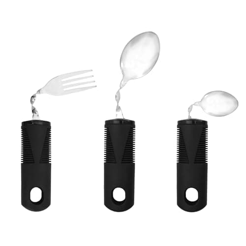 Image of 3-Piece Set Bendable Fork and Spoon Fork, Spoon, Teaspoon Cutlery for Arthritic Hands Stainless Steel Rubber-Plastic Handle Disabled Cutlery for Adults Bendable