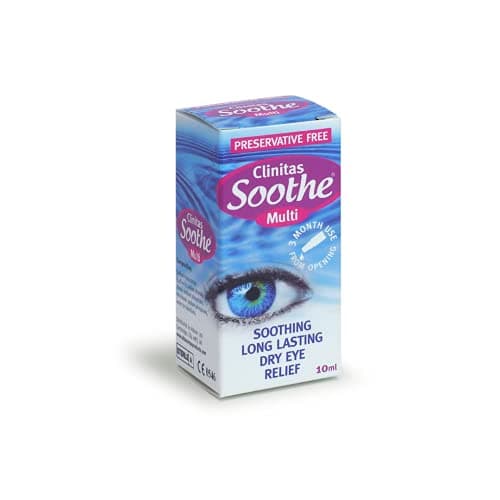 Image of Clinitas Soothe Eye Drops for Dry Eye. Suitable for Contact Lens wearers and Preservative Free for The Relief of Dry and Gritty Eyes.