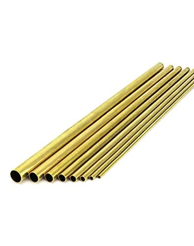 Image of QWORK® Brass Tube, 2mm 3mm 4mm 5mm 6mm 7mm 8mm 10mm, OD x 0.5mm Wall Thickness, 300mm Length, solderless Round Hose, 8 Pieces