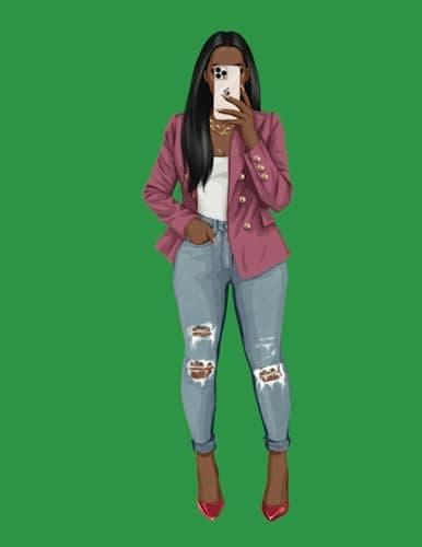 Image of Pretty Black Women Pink Jacket Selfie Green Composition Notebook: Wide Ruled, For College, High School, Teens, Girls, Women, Students, Paperback