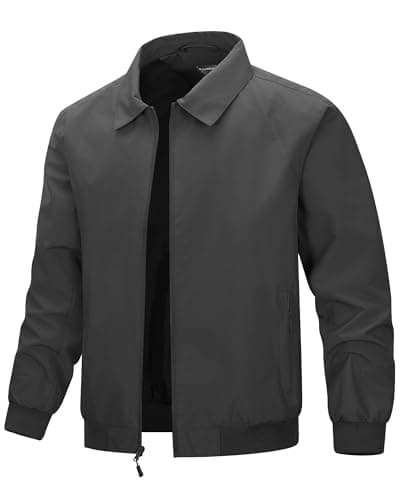 Image of 33,000ft Men's Lightweight Jackets Thin Bomber Jacket Waterproof Windbreaker Coat with Zip Pockets for Casual Golf Work Sport Dark Grey L