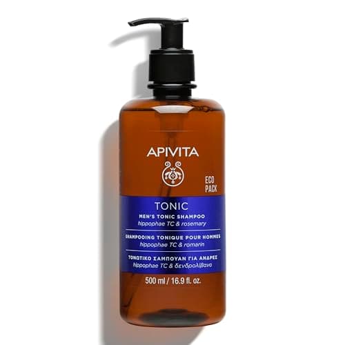 Image of Apivita Tonic Shampoo for Men Thinning Hair 500ml - Natural Hair Loss Shampoo with Patented Hippophae Tonic Complex, Rosemary and Propolis - Promotes Healthy Hair Growth, Strengthens, Offers Volume