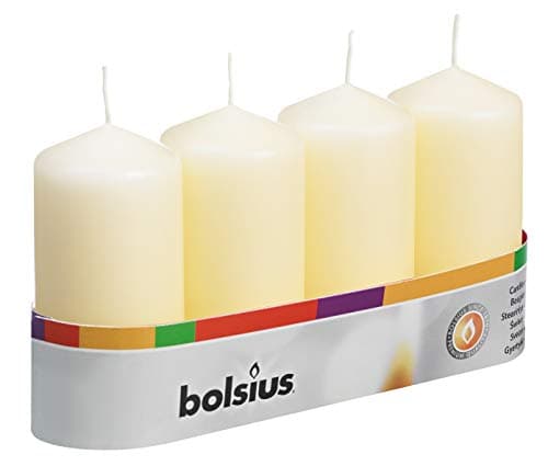 Image of Bolsius Pillar Candles - Ivory - Pack of 4 - Long Burning Time of 20 Hours - Household - Interior Decoration - Non Drip - Unscented - Easy to Relight - Paraffin Wax - 100 x 50 mm