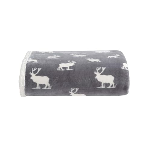 Image of Eddie Bauer Reversible Bedding Sherpa Fleece Home Decor for All Seasons, Polyester, Moose Stance Grey, Throw