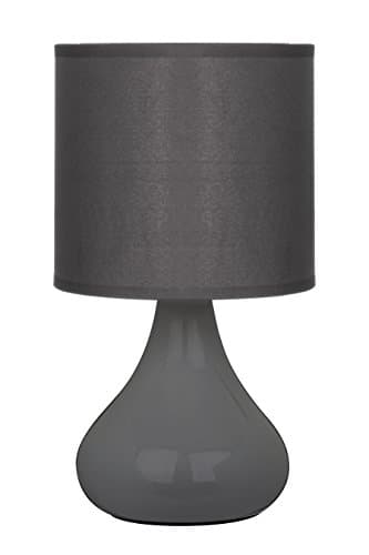 Image of Premier Housewares E14 40 W Small Edison Screw with Bulbus Ceramic Table Lamp in Fabric Shade - Grey,H26 x W14 x D14cm