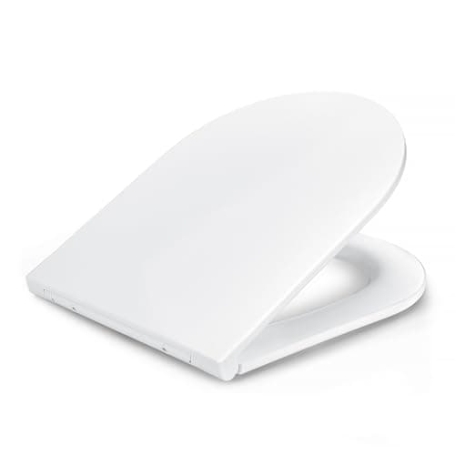 Image of Amazon Basics D-Shape Toilet Seat, Soft-Close, Quick-Release Hinges, Universal Size, Anti-Static Urea and Porcelain Finish, White