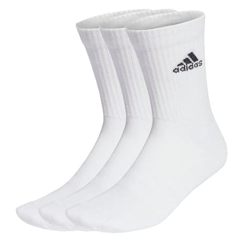 Image of adidas Unisex Cushioned Crew Socks 3 Pairs, White/Black, 4.5-6