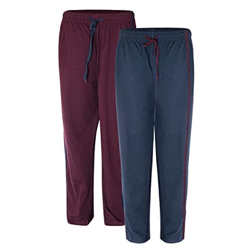 Image of Mens 2 Pack Pyjama Bottoms Loungewear Night Pants with Pockets (2XL,Plum/Navy)