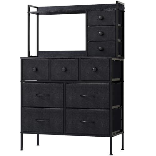 Image of Mintnook Bedroom Chest of Drawers, Fabric Dresser with 10 Drawers, Large Capacity Drawers Cabinet, Stylish Storage Organizer Unit for Bedroom, Living room, Kids room, Closet, Black