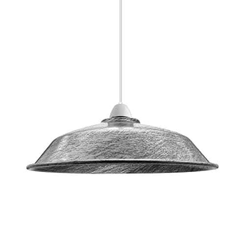 Image of LEDSone 1PCS Retro Style Brushed Silver Metal Easy Fit Ceiling Pendant Light Shade, 26cm Industrial Vintage Look Lamp Shade (Free Reducer Plate)