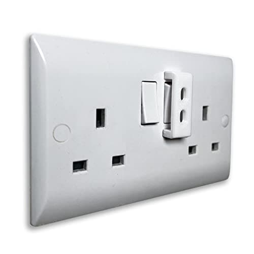 Image of Decoralin 4 Pack Socket Switch Cover Guards – Child Safety Plug Protectors Prevent Accidental On/Off Switching – Fits UK Single & Double Wall Sockets – Easy Access for Adults (White)