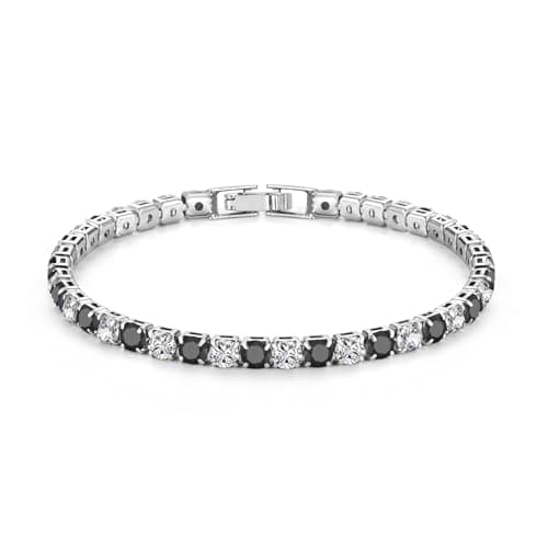 Image of CERSLIMO Bracelets for Womens Girls Ladies - Silver Tennis Bracelet, 14K White Gold Plated Cubic Zirconia Bracelet | Classic Elegant Tennis Bracelets for Women Jewelry Gifts Birthday Christmas, Black