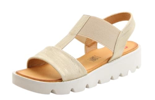 Image of Heavenly Feet Ritz Womens Sandals Low Wedge Comfort Strappy Shoes (Beige Gold, UK Footwear Size System, Adult, Women, Numeric, Medium, 8)
