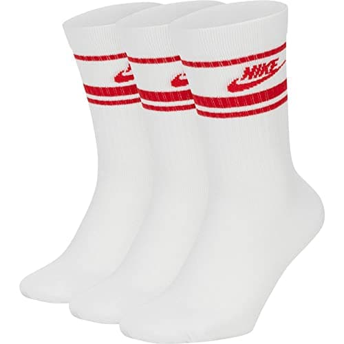 Image of Nike U Nk Crew NSW Essential STRIPE Socks - White/University Red/(University Red), X-Large