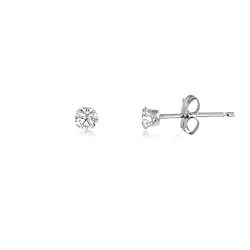 Image of 2MM Classic Brilliant Round Cut Cubic Zirconia (CZ) Sterling Silver Solitaire Stud Earrings/Ear Studs for Women Ladies Girls - Birthstone Earrings - CLEAR/WHITE. 2-WHTE