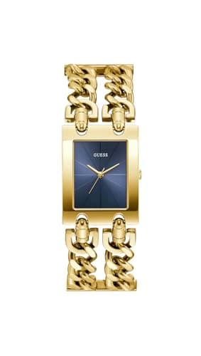 Image of Guess Ladies MOD Heavy Metal Watch Gold Stainless Steel Bracelet Mineral Glass Dark Blue Dial 3 Bar Case Diameter 29mm GW0740L3