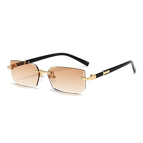 Image of 2023 New Rimless Sunglasses Rectangle Fashion Popular Women Men Shades Small Square Sun Glasses For Female Male Summer Traveling Oculos(Color:Light Brown)