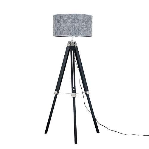 Image of MiniSun | Modern Black Wood and Silver Chrome Tripod Floor Lamp with a Grey Felt Weave Cylinder Shade | Floor Lamps & Torchieres, Home Décor & Improvement Essential