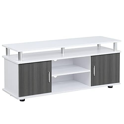 Image of HOMCOM TV Cabinet Unit for TVs up to 50'' with Storage Shelf and Cupboards, Living Room Entertainment Center Media Console, Grey and White