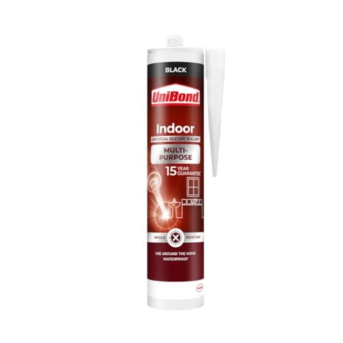 Image of Unibond Indoor Multi- Purpose Sealant, Black Sealant Cartridge, Mould Resistant Black, Ideal for Indoor Multi-purpose use. 1 x 274g