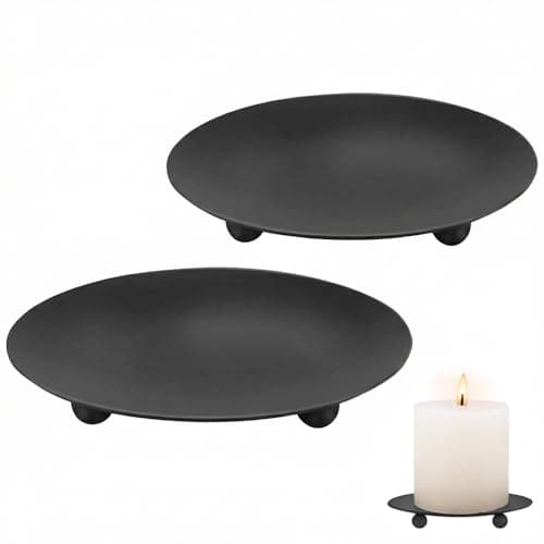 Image of 2PCS Retro Metal Candle Holder Plates (3.5 Inch) - Pillar Candle Stand & Tray Set Premium Round Metal Plates & Trays for Christmas, Wedding, Party & Home Dinner Table Decor (Black)