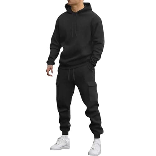 Image of AMhomely Men's Tracksuit 2 Piece Hooded Athletic Long Sleeve Hoodies Sweatpants Cotton Sweatsuits Sets Athletic Training Casual Running Jogging Sport Suit Sets Sweatshirt Outfits