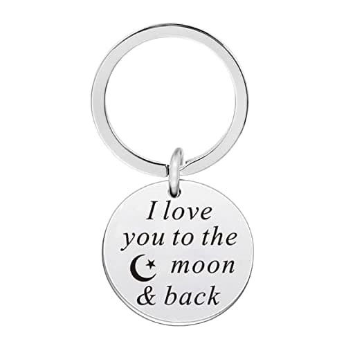Image of Lieson Key Rings Women Men, Stainless Steel Keychain for Dad Moon Star I Love You to The Moon & Back Customised Keyring Silver