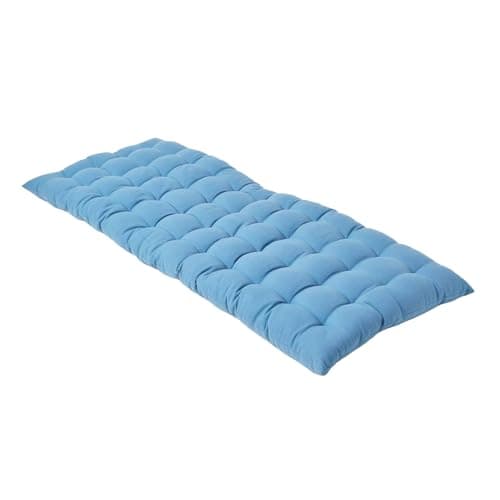 Image of HOMESCAPES Air Force Blue Garden Bench Cushion 2 Seater Seat Pad for Patio Furniture Kitchen or Dining Bench Indoor & Outdoor Use Comfortable 100% Cotton Modern Tufted Style Thick Cushion 108cm Wide