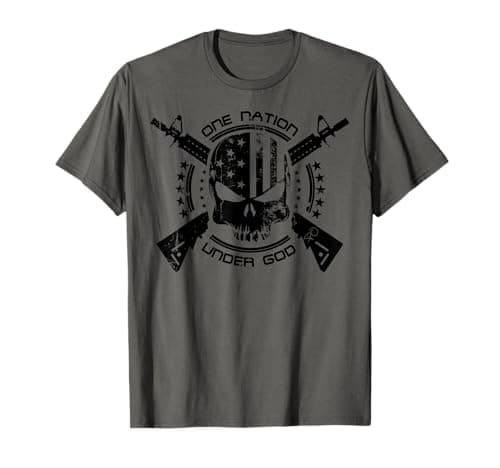Image of Patriotic USA Flag Skull One Nation Under God Black Military T-Shirt