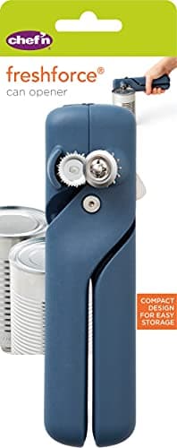 Image of Chef'n FreshForce Compact Can Opener, Durable Stainless Steel Space Saving Tin Opener, Blue, 18.5 cm