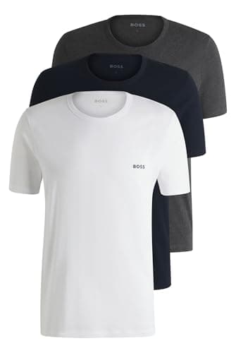 Image of BOSS Mens Tshirt RN 3P Classic Three-Pack of Cotton Underwear T-Shirts with Logos